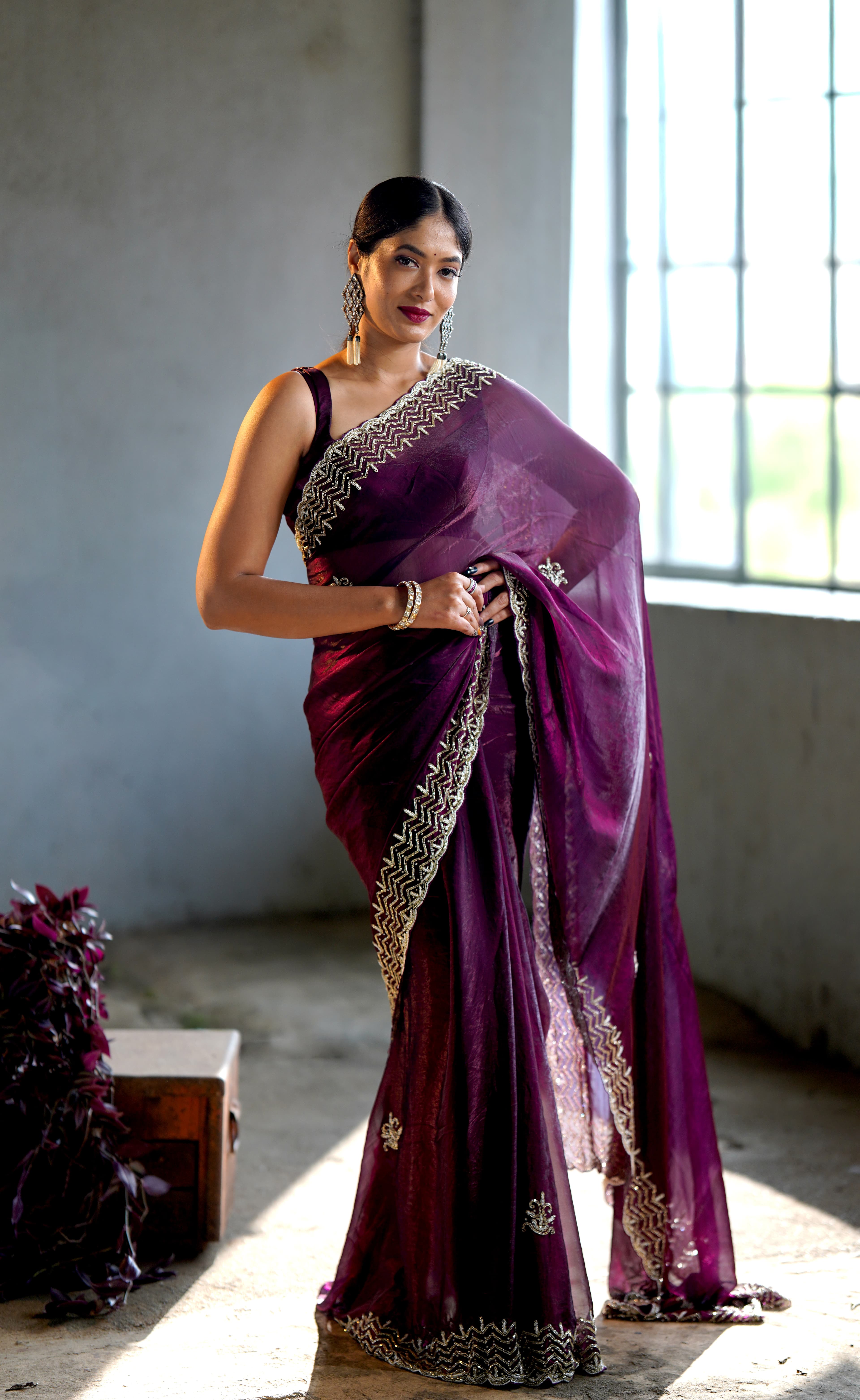 luxurious Wine-Purple Saree - Image 1